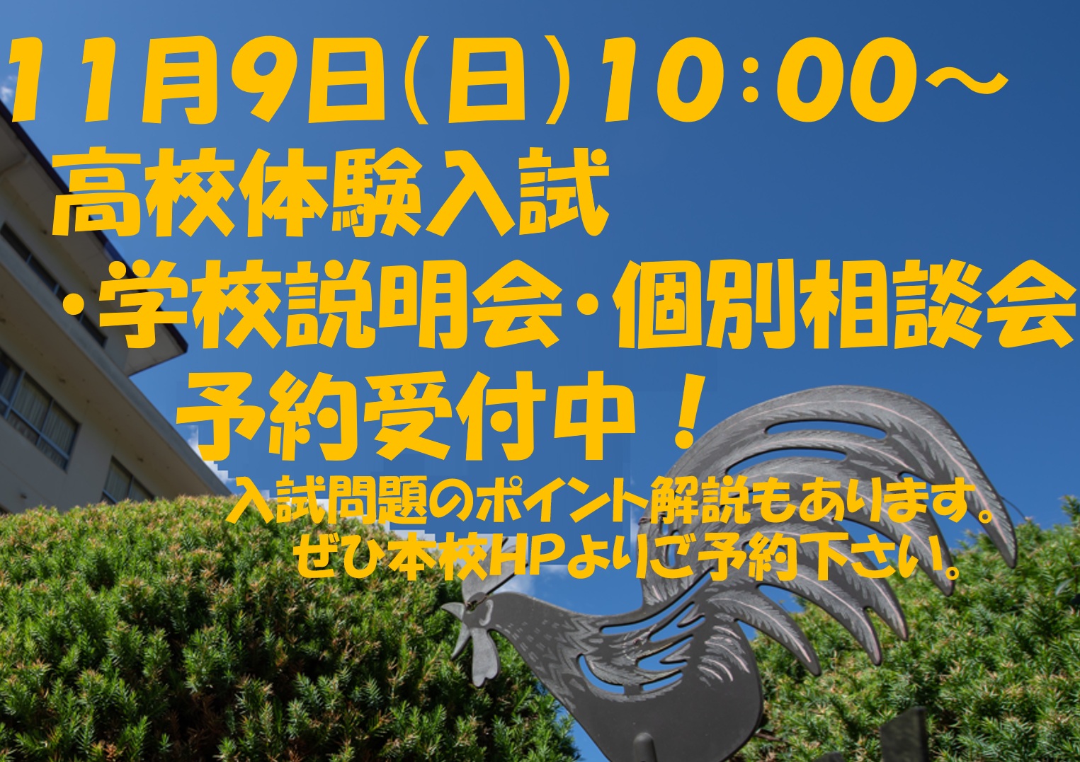 11月9日 高等学校 体験入試・学校説明会・個別相談会【予約受付中